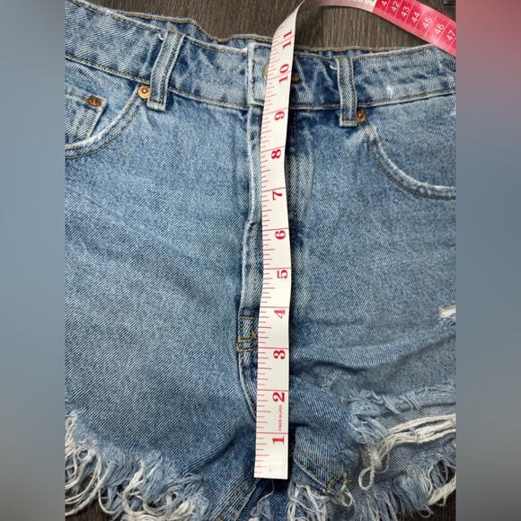 Zara Distressed Blue High Rise Button Up Jean Denim Shorts Size 6 - Picture 3 of 7